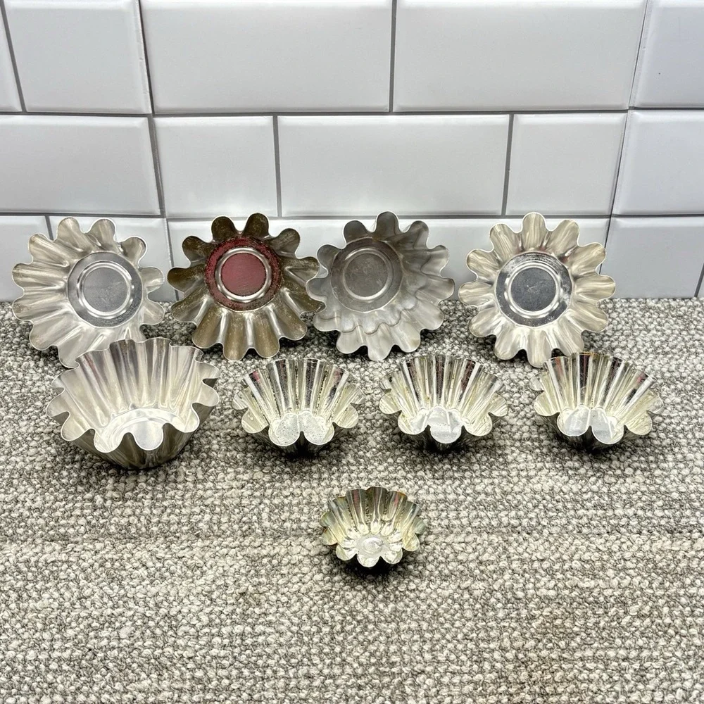 Aluminum‎ Molds VTG Scalloped Fluted Metal Tins Lot Of 9 Jello Cake